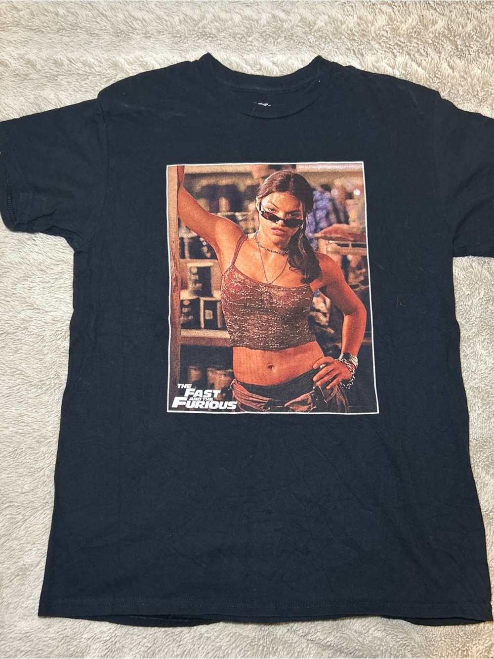 Black Short-Sleeve Graphic Crop Tee - Fast & Furious Design